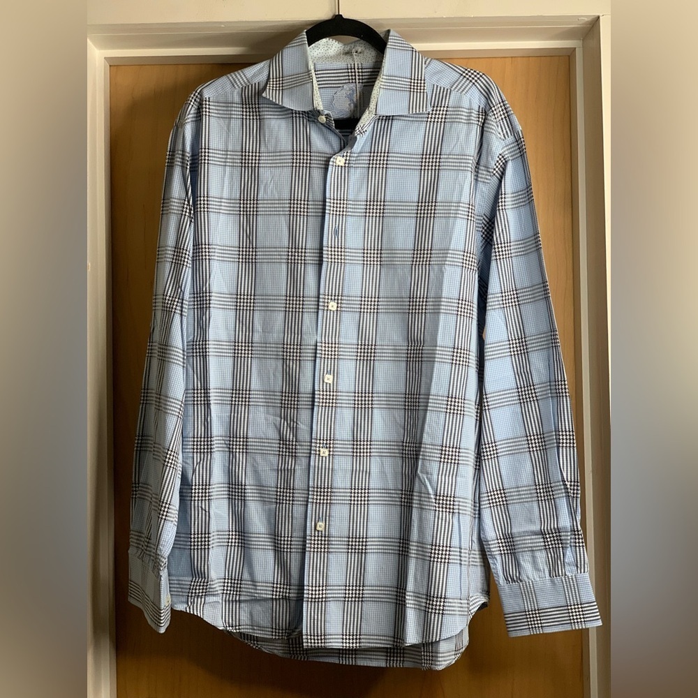 Bugatchi Men's Blue Plaid Shirt. Size XL